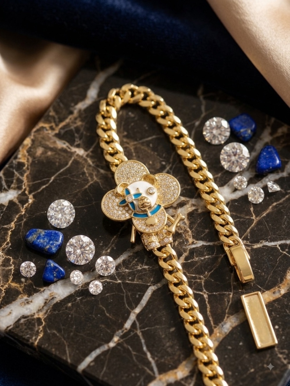 14k/18k Gold-filled Blue Accent Cuban Bracelet